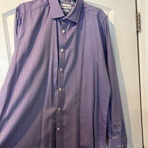 Robert Graham Men Purple Chevron Pattern Long Sleeve Dress Shirt 44/17.5